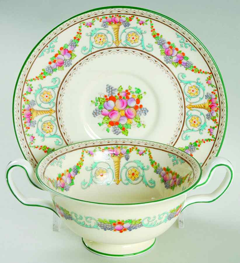 Ventnor (Ivory Background) Footed Cream Soup Bowl & Saucer Set by Wedgwood-1