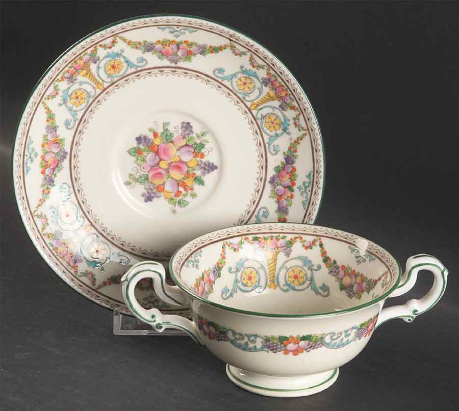 Ventnor (Ivory Background) Footed Bouillon Cup & Saucer by Wedgwood-1
