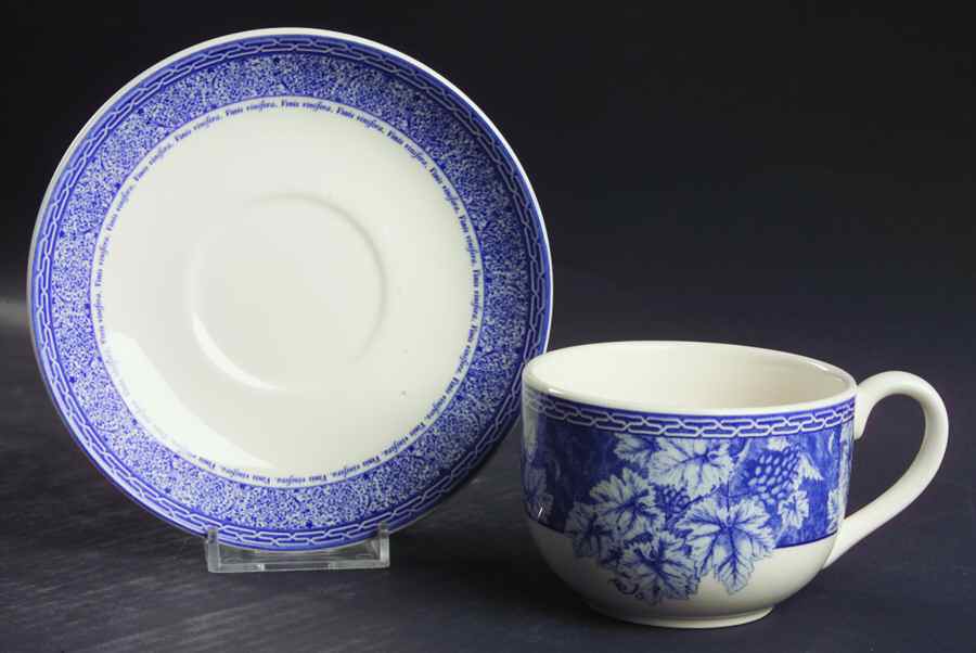 Vintage Blue Flat Cup & Saucer Set by Wedgwood-1