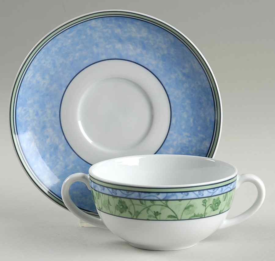 Watercolour Flat Cream Soup Bowl & Saucer Set by Wedgwood-1