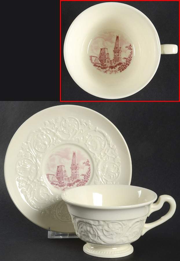 Wesleyan College Mulberry Footed Cup & Saucer Set by Wedgwood-1