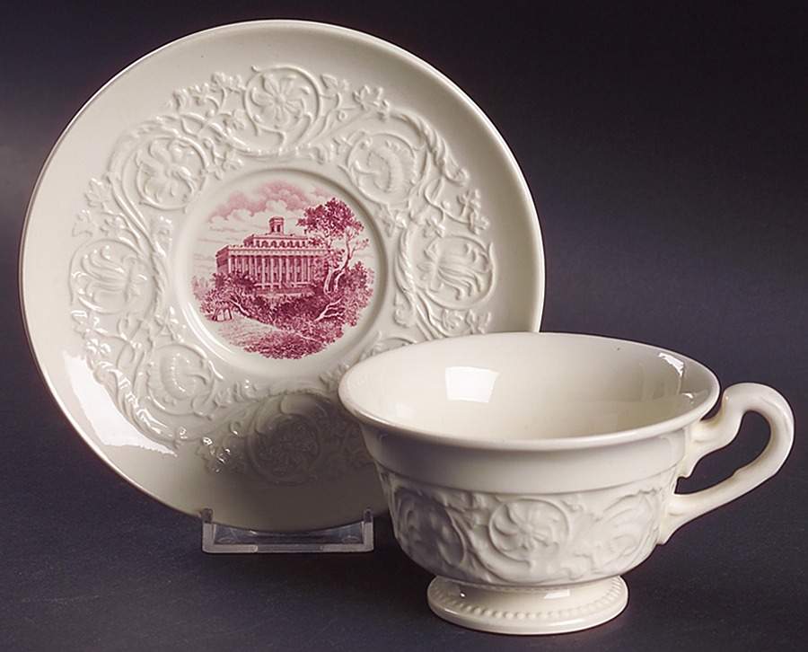 Wesleyan College Mulberry Footed Cup & Saucer Set by Wedgwood-1