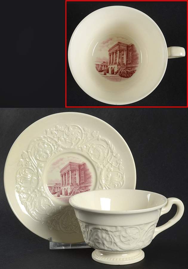Wesleyan College Mulberry Footed Cup & Saucer Set by Wedgwood-1