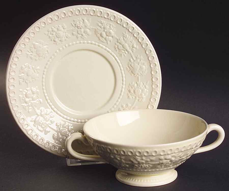 Wellesley Footed Cream Soup Bowl & Saucer Set by Wedgwood-1