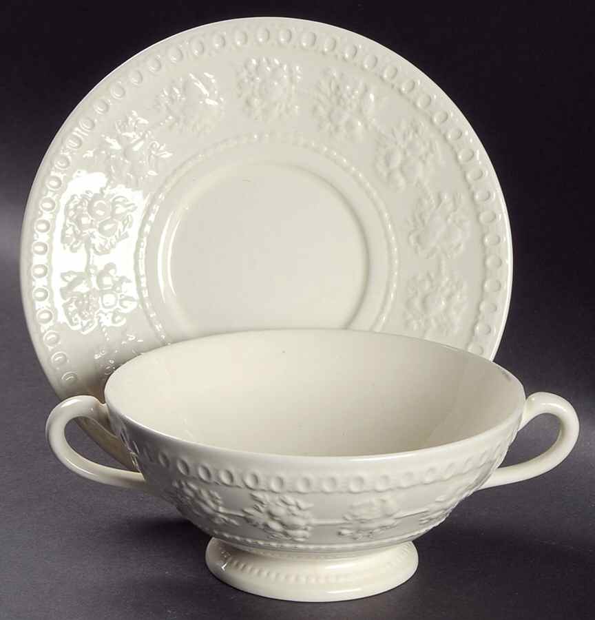 Wellesley Footed Cream Soup Bowl & Saucer Set by Wedgwood-1