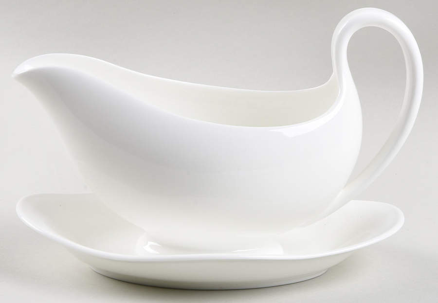 Wedgwood White (Bone) Gravy Boat with Attached Underplate by Wedgwood-1