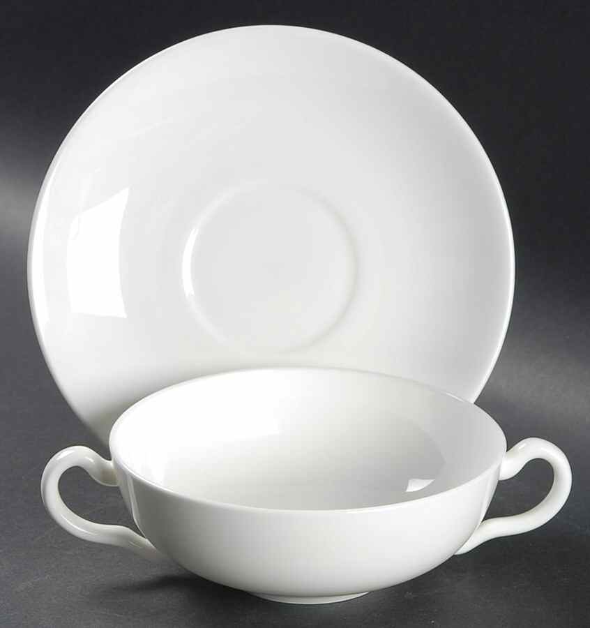 Wedgwood White (Bone) Flat Cream Soup Bowl & Saucer Set by Wedgwood-1