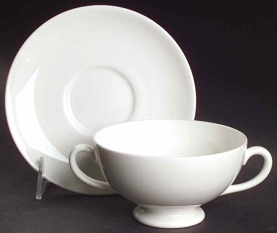 Wedgwood White (Bone) Footed Cream Soup Bowl & Saucer Set by Wedgwood-1