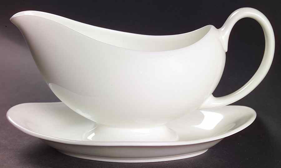 Wedgwood White (Bone) Gravy Boat with Attached Underplate by Wedgwood-1
