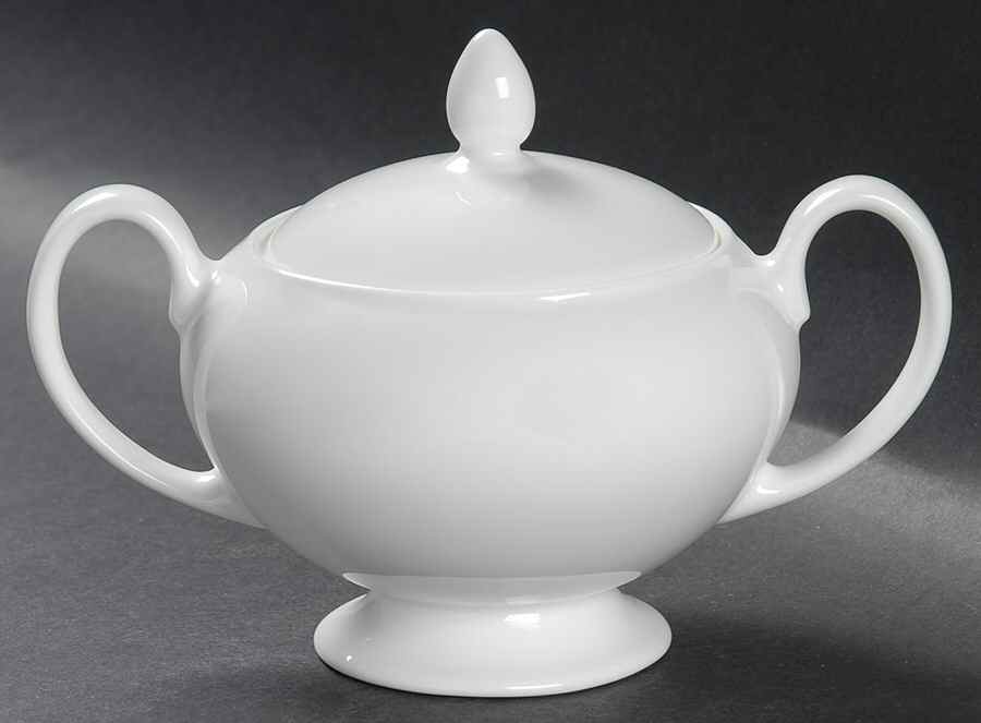 Wedgwood White (Bone) Leigh Shape Sugar Bowl & Lid by Wedgwood-1