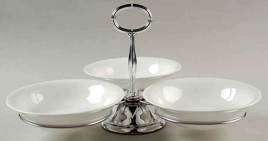 Wedgwood White (Bone) 7" x 12" 3-Part Relish & Metal Stand (CERC) HC by Wedgwood-1