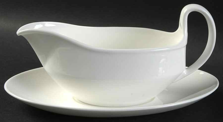 Wedgwood White (Bone) Gravy Boat & Underplate by Wedgwood-1