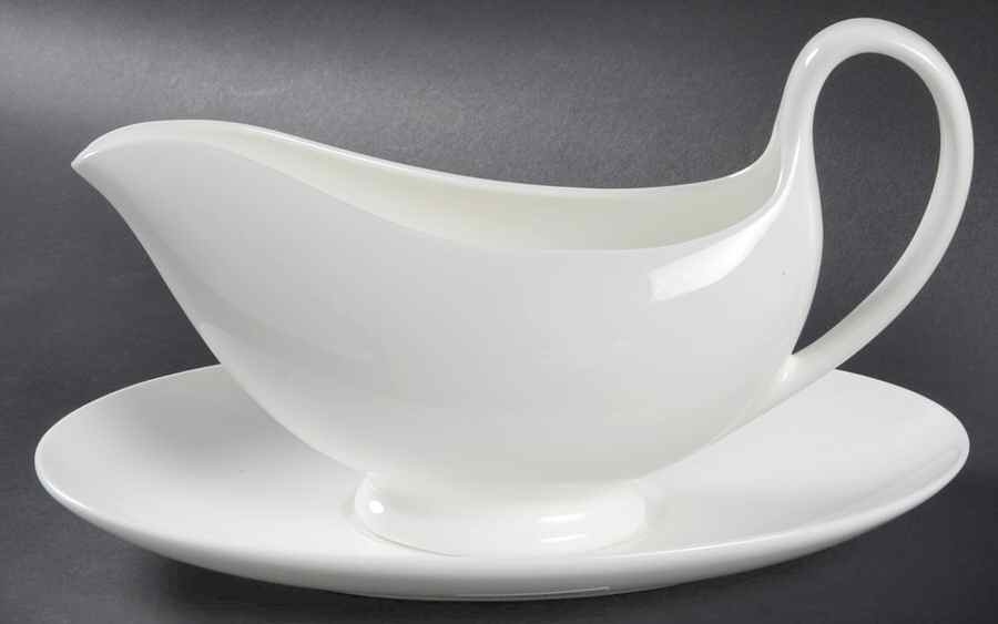 Wedgwood White (Bone) Gravy Boat & Underplate by Wedgwood-1