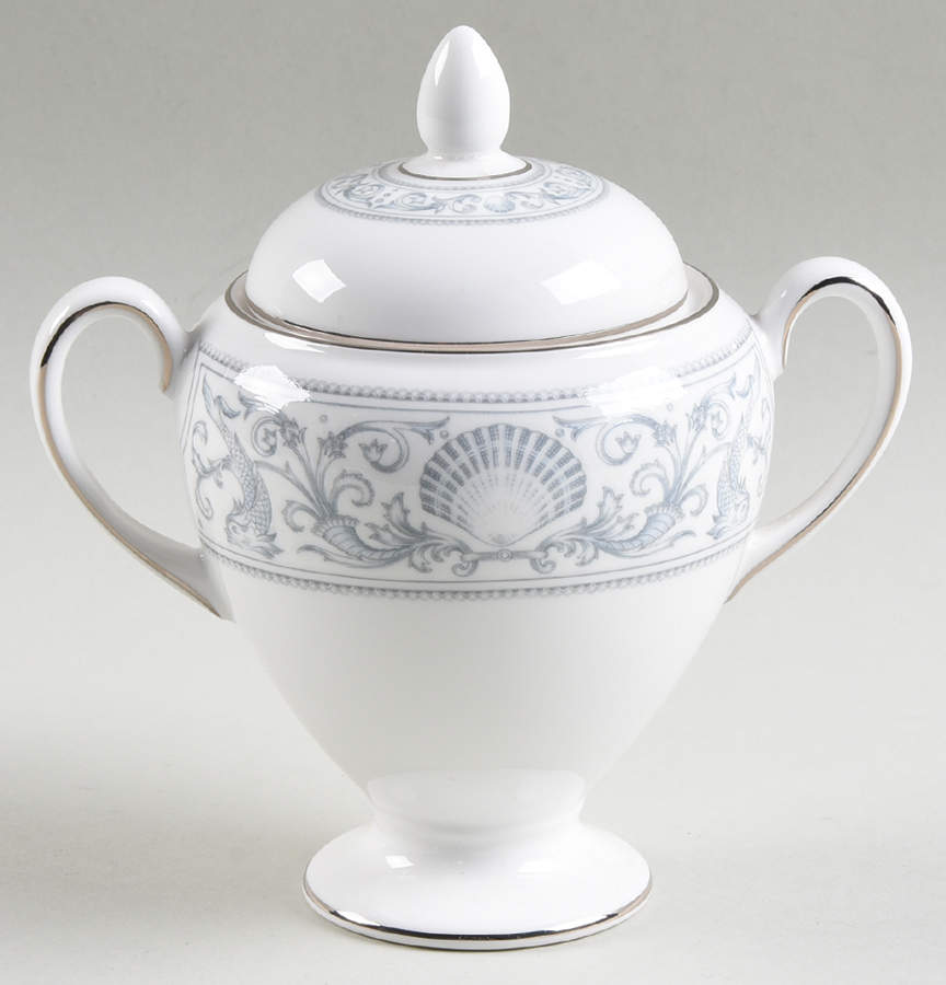 White Dolphins Globe Shape Sugar Bowl & Lid by Wedgwood-1