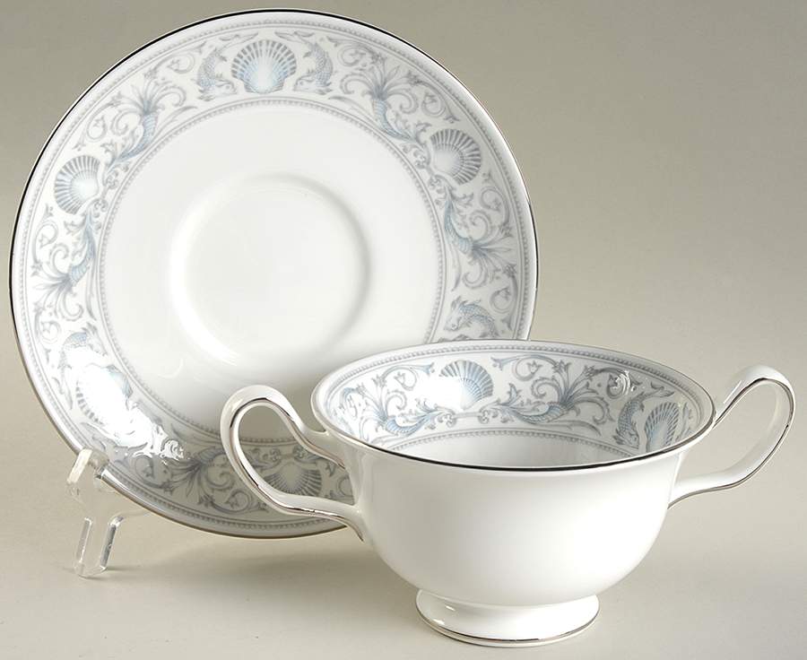White Dolphins Footed Cream Soup Bowl & Saucer Set by Wedgwood-1