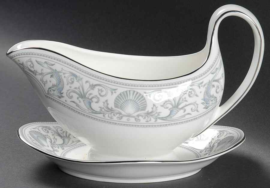 White Dolphins Gravy Boat with Attached Underplate by Wedgwood-1