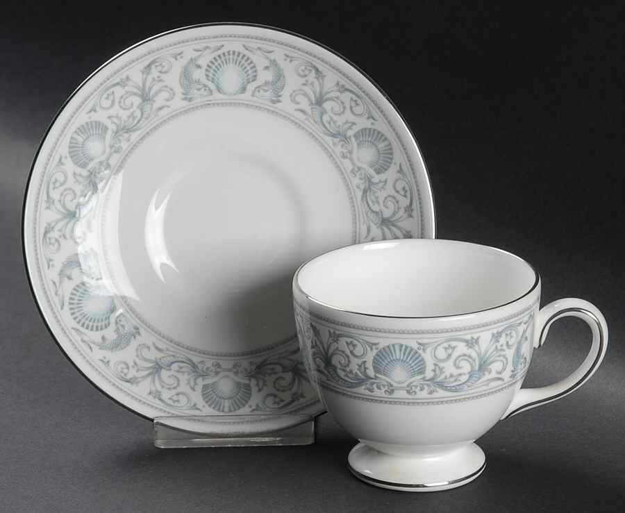 White Dolphins Leigh Shape Footed Cup & Saucer Set by Wedgwood-1