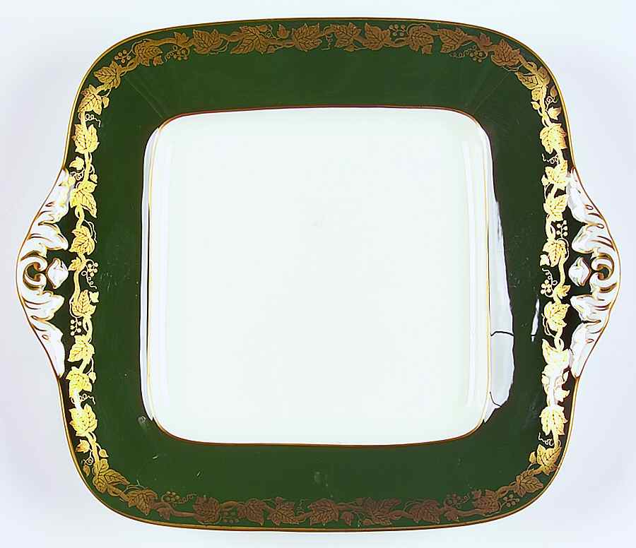 Whitehall (Arris Green Rim) Square Handled Cake Plate by Wedgwood-1