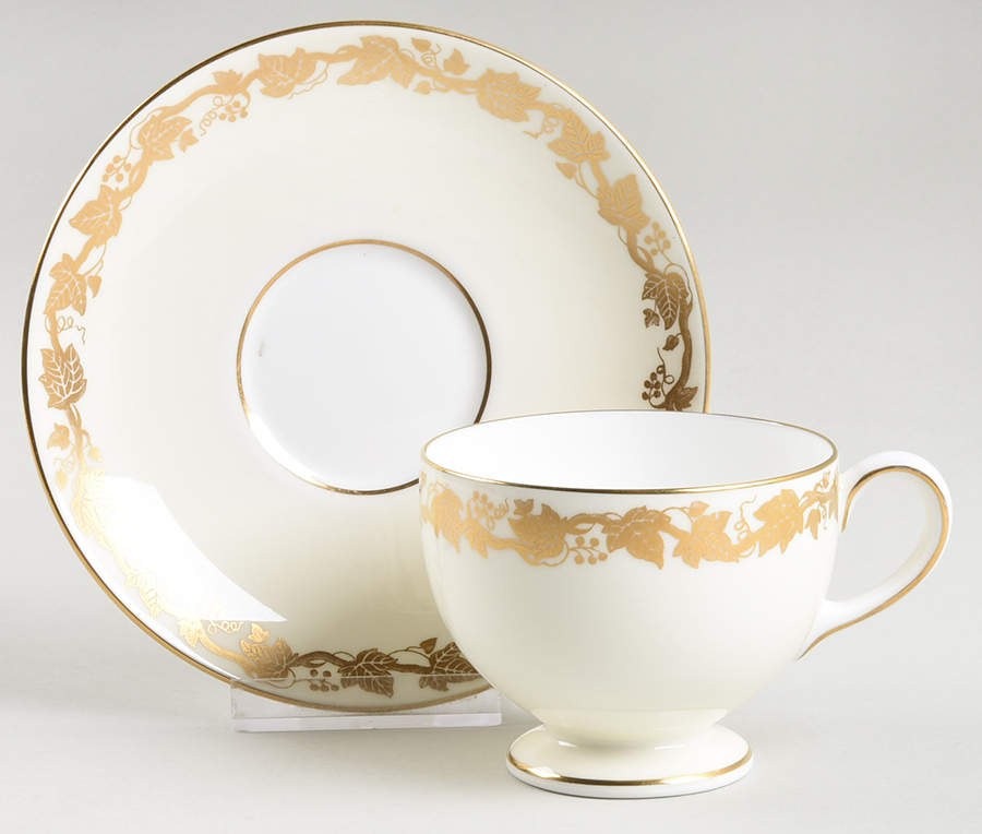 Whitehall (Cream Rim) Leigh Shape Footed Cup & Saucer Set by Wedgwood-1