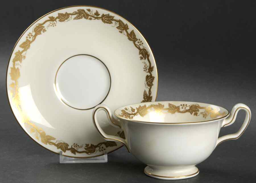 Whitehall (Cream Rim) Footed Cream Soup Bowl & Saucer Set by Wedgwood-1