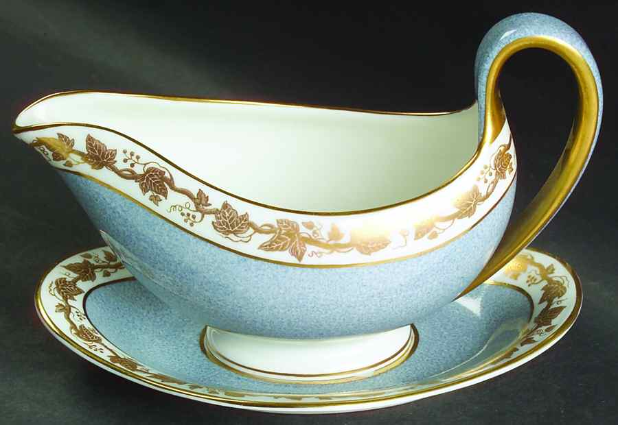 Whitehall (Powder Gray Band) Gravy Boat & Underplate by Wedgwood-1