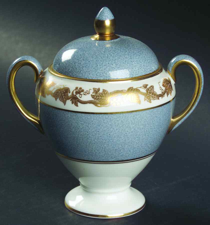 Whitehall (Powder Gray Band) Globe Shape Sugar Bowl & Lid by Wedgwood-1