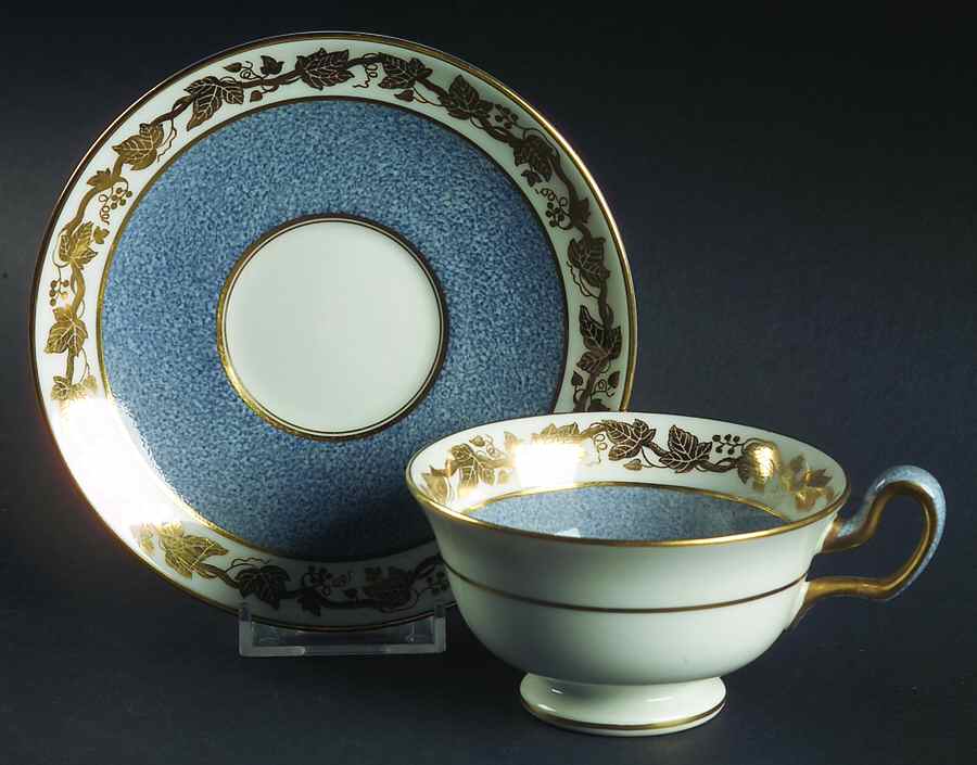Whitehall (Powder Gray Band) Footed Cup & Saucer Set by Wedgwood-1