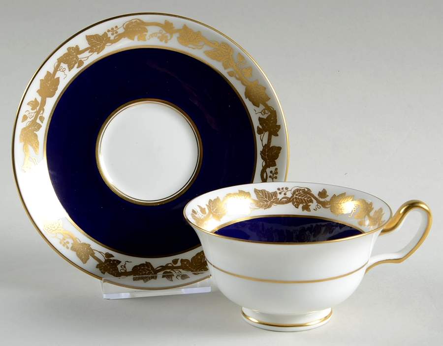 Whitehall (Mazarine Blue Band) Peony Shape Footed Cup & Saucer Set by Wedgwood-1