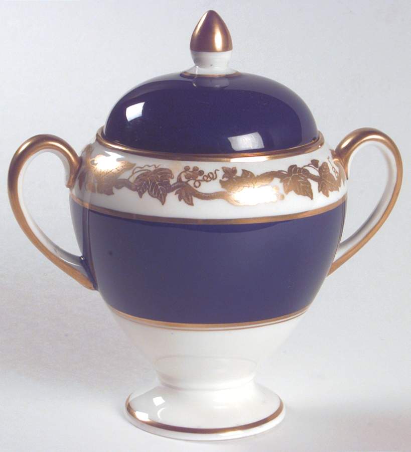 Whitehall (Mazarine Blue Band) Globe Shape Sugar Bowl & Lid by Wedgwood-1