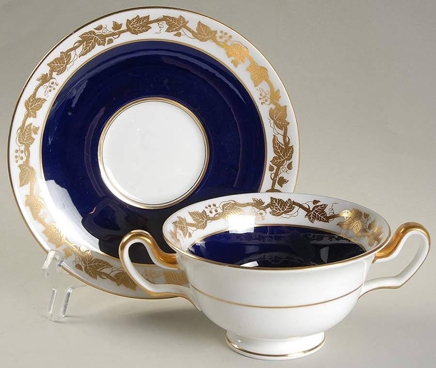 Whitehall (Mazarine Blue Band) Footed Cream Soup Bowl & Saucer Set by Wedgwood-1