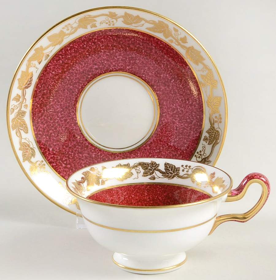 Whitehall (Powder Ruby Band) Peony Shape Footed Cup & Saucer Set by Wedgwood-1