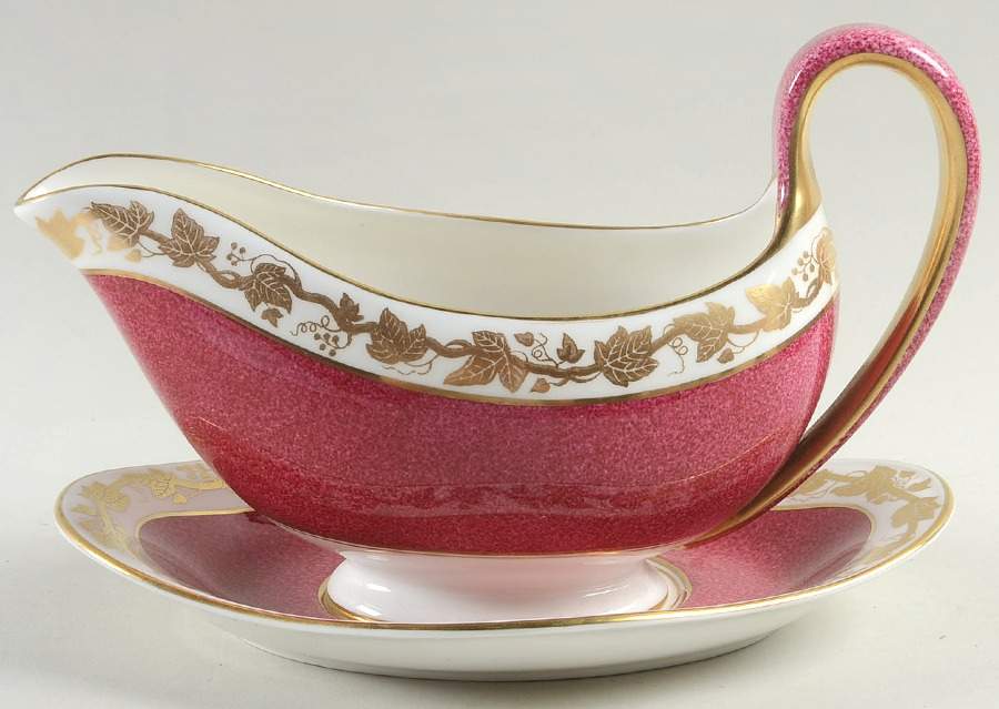 Whitehall (Powder Ruby Band) Gravy Boat & Underplate by Wedgwood-1