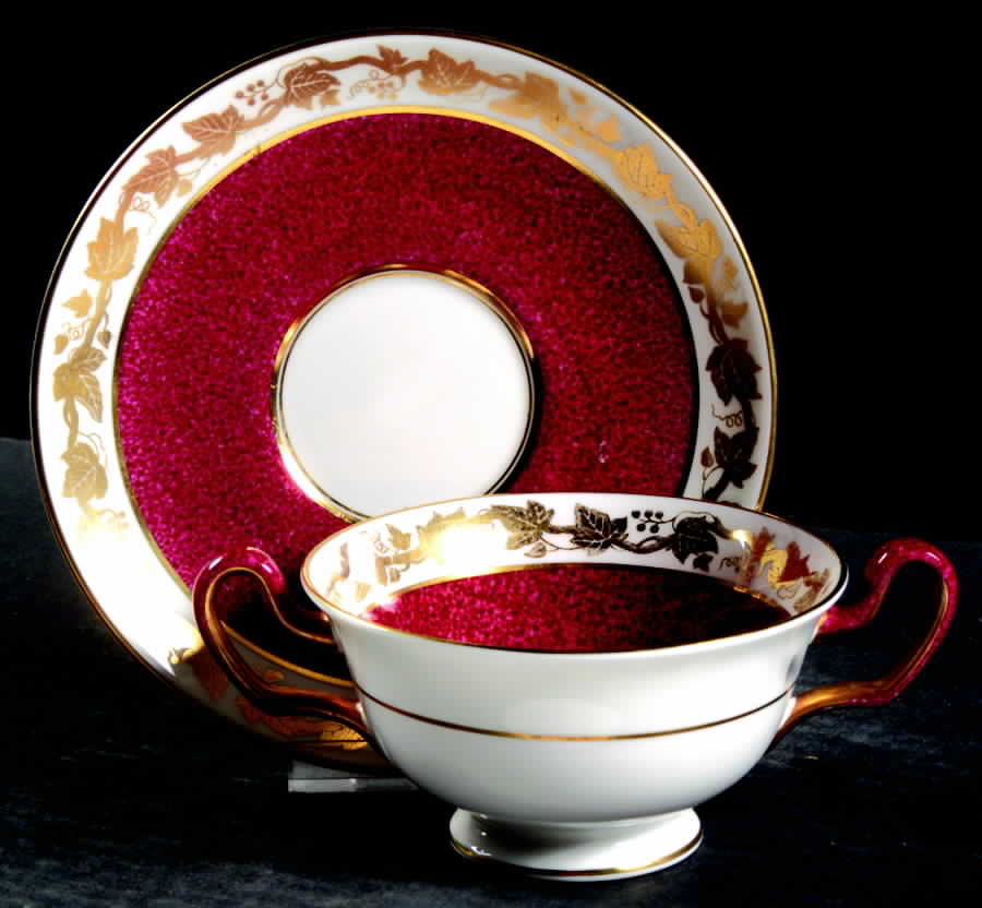 Whitehall (Powder Ruby Band) Footed Cream Soup Bowl & Saucer Set by Wedgwood-1