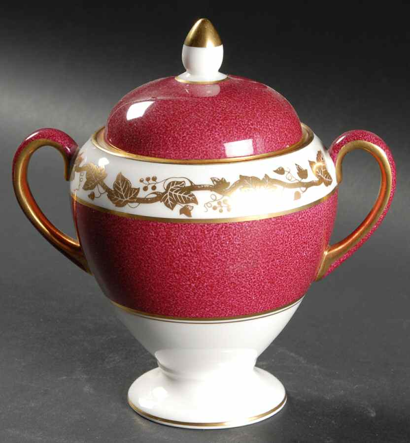 Whitehall (Powder Ruby Band) Globe Shape Sugar Bowl & Lid by Wedgwood-1