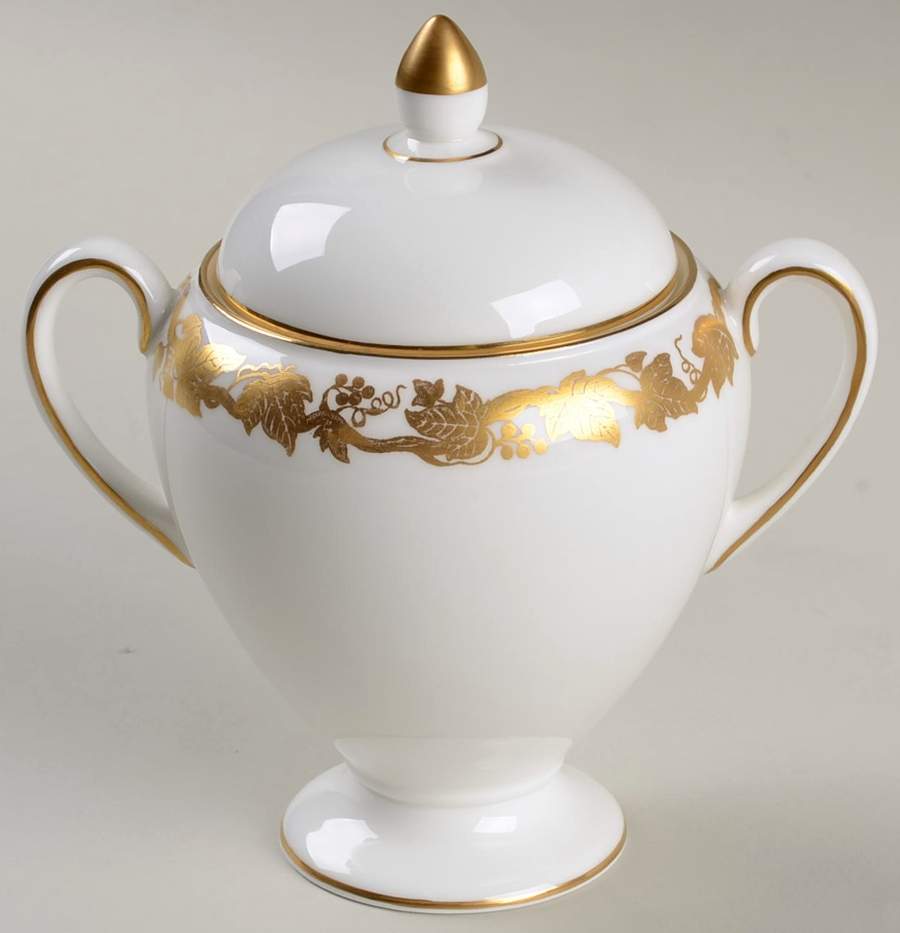 Whitehall (White Rim) Globe Shape Sugar Bowl & Lid by Wedgwood-1