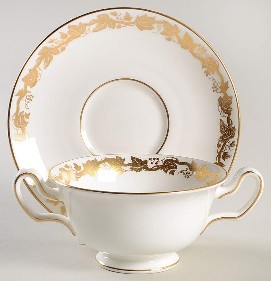 Whitehall (White Rim) Footed Cream Soup Bowl & Saucer Set by Wedgwood-1