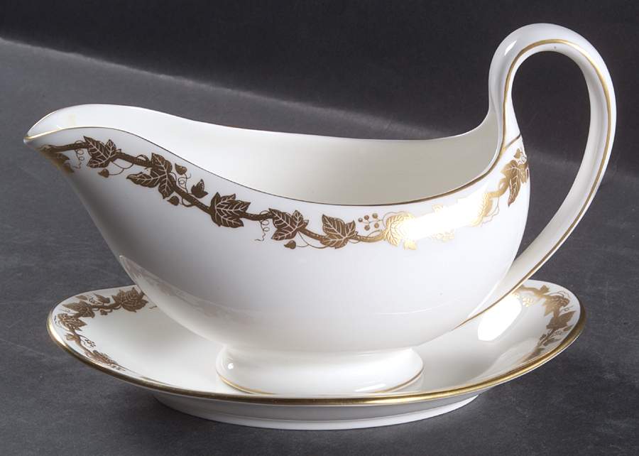 Whitehall (White Rim) Gravy Boat & Underplate/Relish by Wedgwood-1