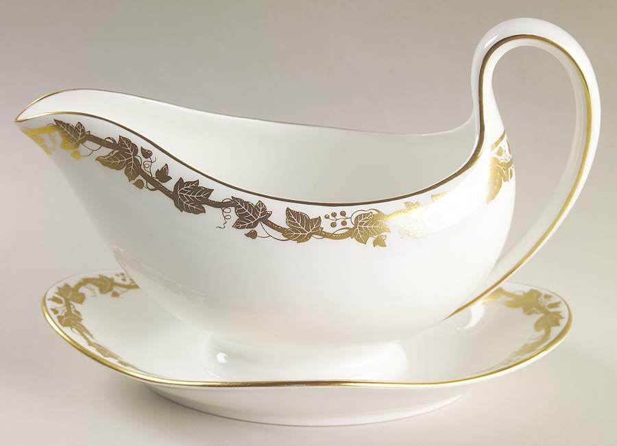 Whitehall (White Rim) Gravy Boat with Attached Underplate by Wedgwood-1