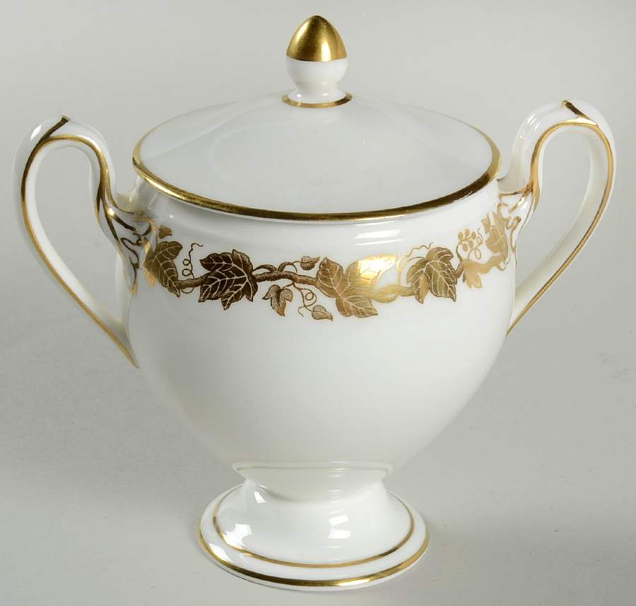 Whitehall (White Rim) Globe Shape Sugar Bowl & Lid by Wedgwood-1