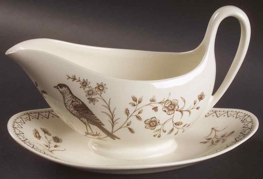 Williamsburg Aviary Gravy Boat with Attached Underplate by Wedgwood-1