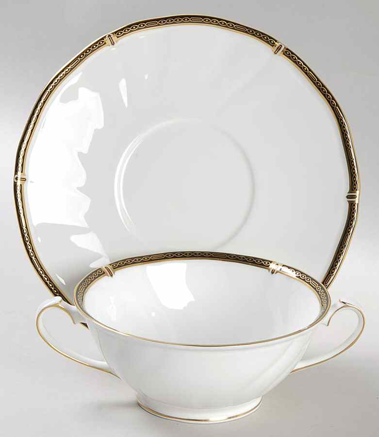 Windsor Black Footed Cream Soup Bowl & Saucer Set by Wedgwood-1