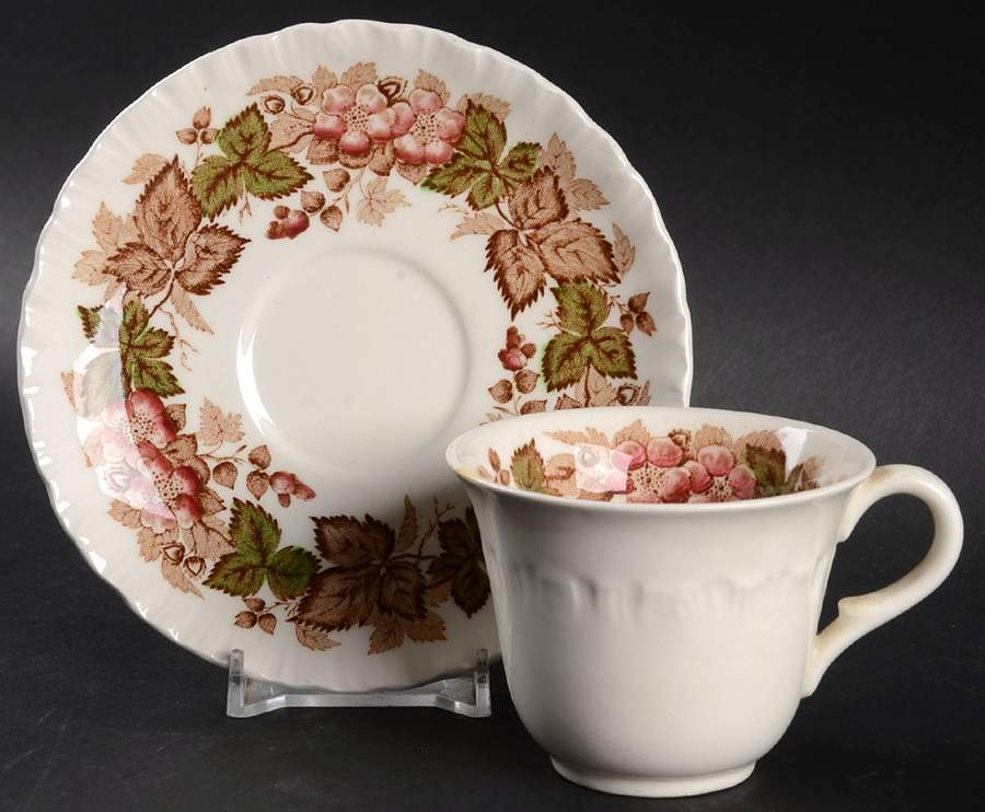 Wildbriar Brown Pink Flat Demitasse Cup & Saucer Set by Wedgwood-1