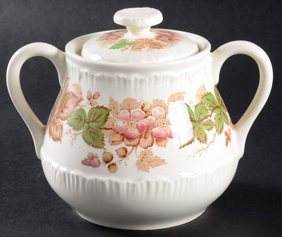 Wildbriar Brown Pink Sugar Bowl & Lid by Wedgwood-1
