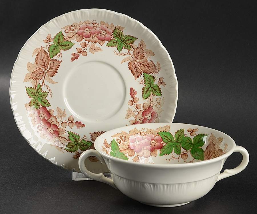 Wildbriar Brown Pink Flat Cream Soup Bowl & Saucer Set by Wedgwood-1