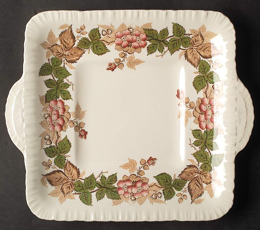 Wildbriar Brown Pink Square Handled Cake Plate by Wedgwood-1