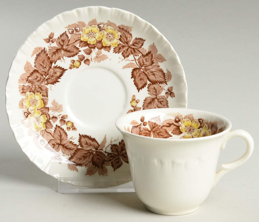 Wildbriar Brown Yellow Flat Demitasse Cup & Saucer Set by Wedgwood-1