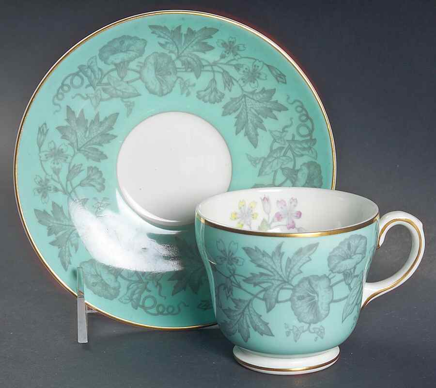 Wildflower Green Footed Cup & Saucer Set by Wedgwood-1