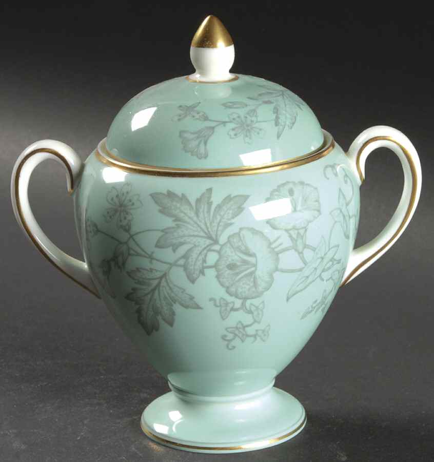 Wildflower Green Globe Shape Sugar Bowl & Lid by Wedgwood-1