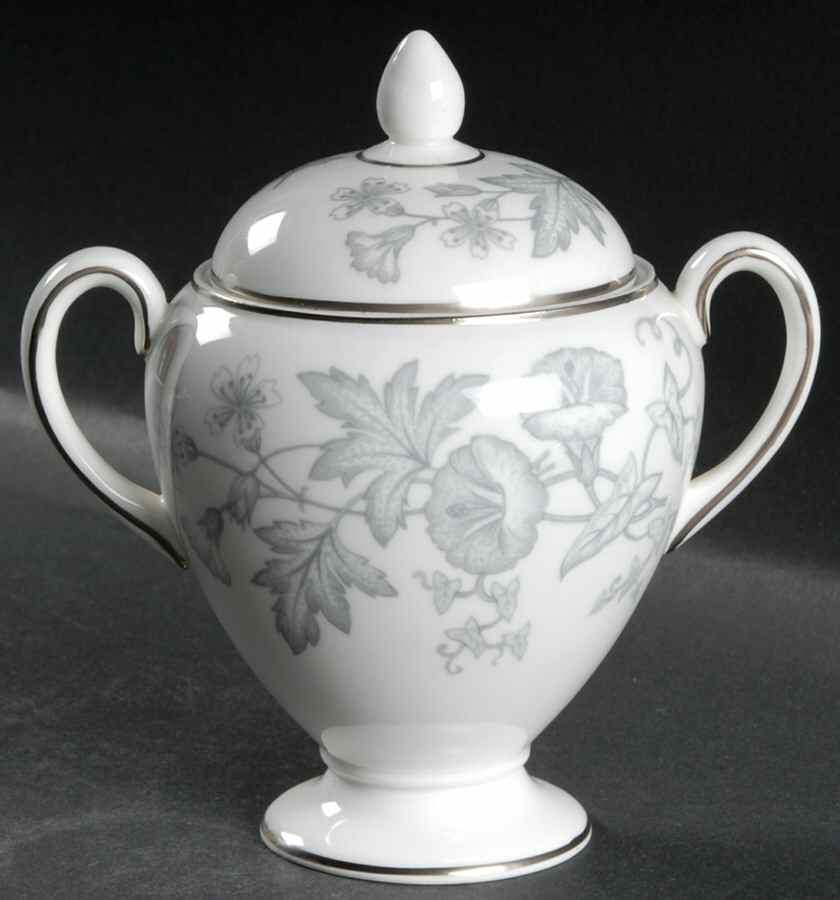 Wildflower Gray Globe Shape Sugar Bowl & Lid by Wedgwood-1