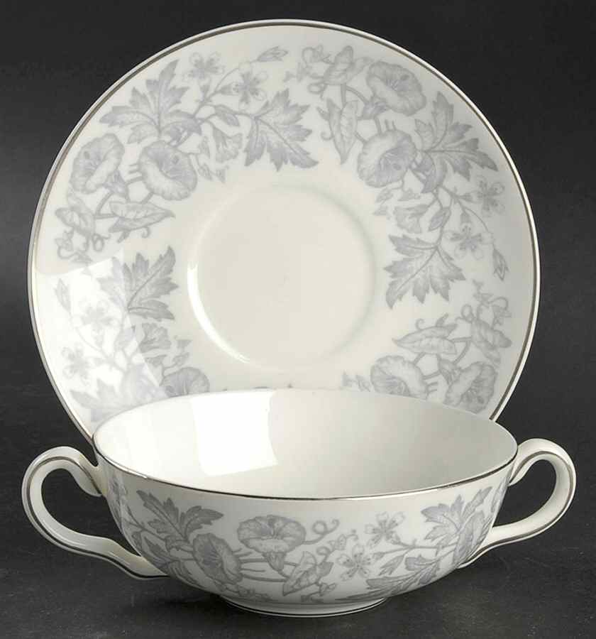 Wildflower Gray Flat Cream Soup Bowl & Saucer Set by Wedgwood-1